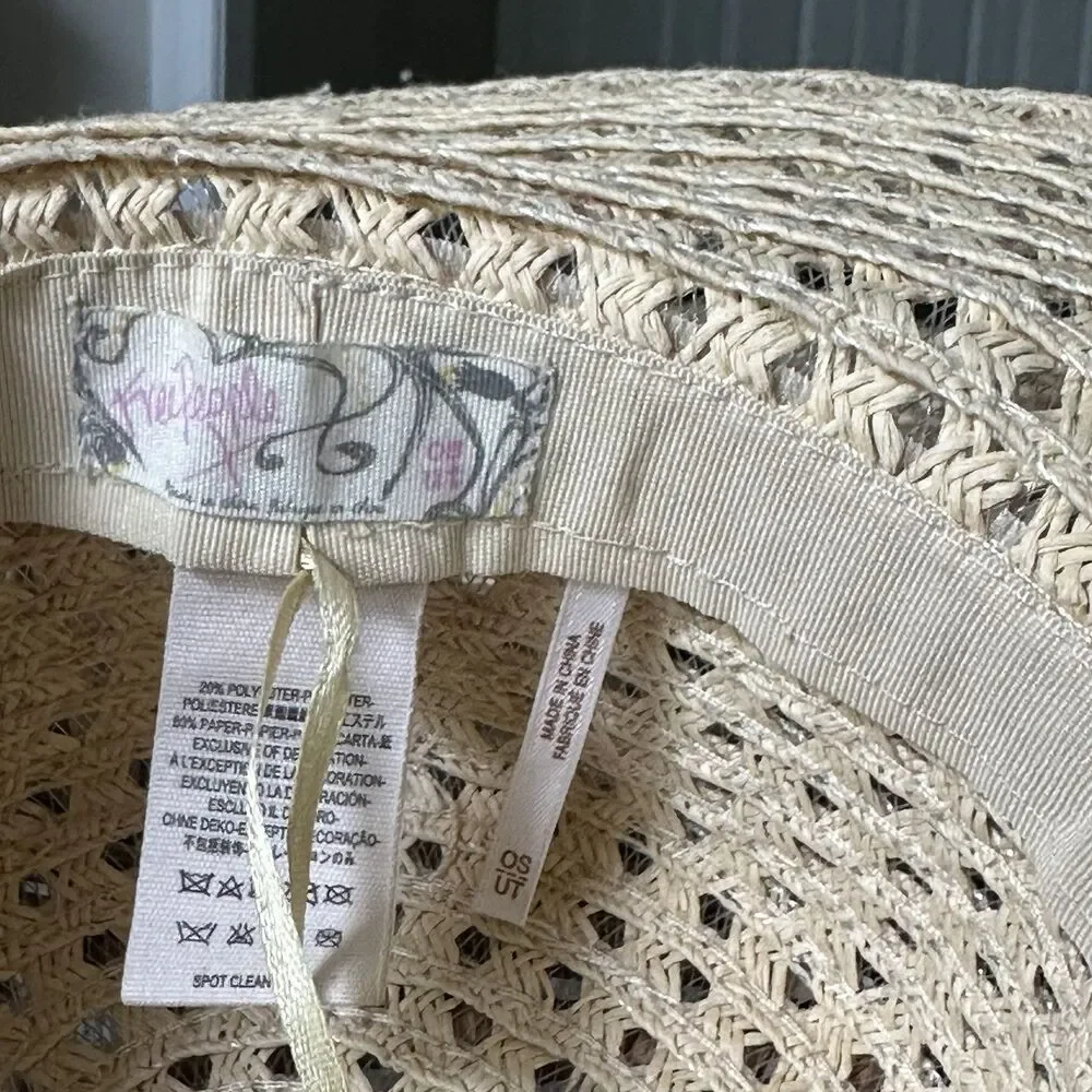 Free People Beige Crochet Woven Straw Sun Hat One Size Summer Beach